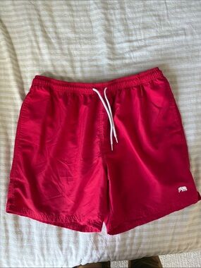 The Normal Brand Men's Red Swim Trunks with White Drawstring